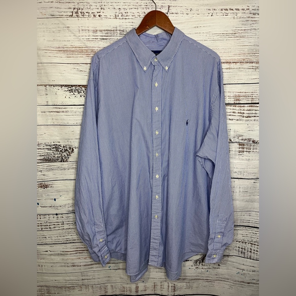 Ralph Lauren Striped Long Sleeve Button Up 100% Cotton Stretch Size 3XLT